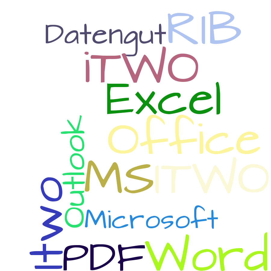 Schlagwortwolke mit Office, Excel, iTWO